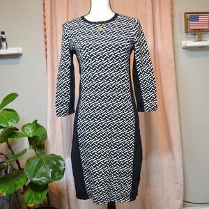 J. McLaughlin Marnie Black & White Jacquard Colorblock Sweater Dress - Small